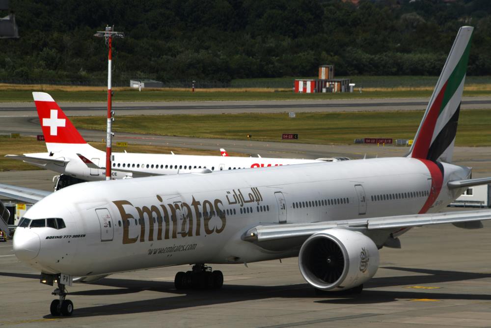 Emirates Boeing 777 on Geneva Airport Runway