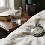 Vintage stopwatch on rumpled bedsheets, representing orgasm control and edging